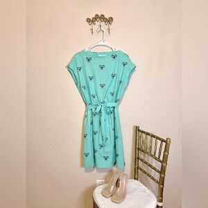 Pepalives Mint Green black tennis racket Printed Mini Dress.  Size M